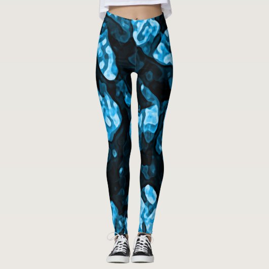 Dynamic Bright Blue Trendy Abstrakte Formen Leggings (Vorderseite)