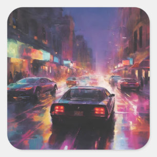 Dynamic Cityscape Racing Quadratischer Aufkleber