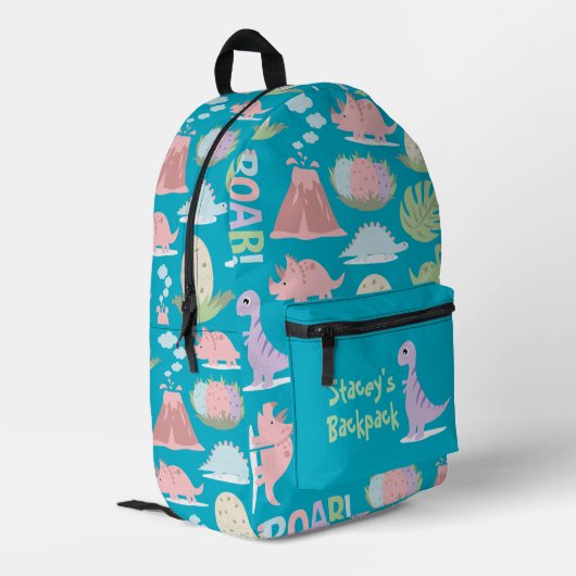 Dynamic Colorful Dinos Bedruckter Rucksack (Rückseitige Ecke links)