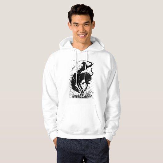 Dynamic Cowboy Rodeo Silhouette Art Hoodie (Vorne ganz)