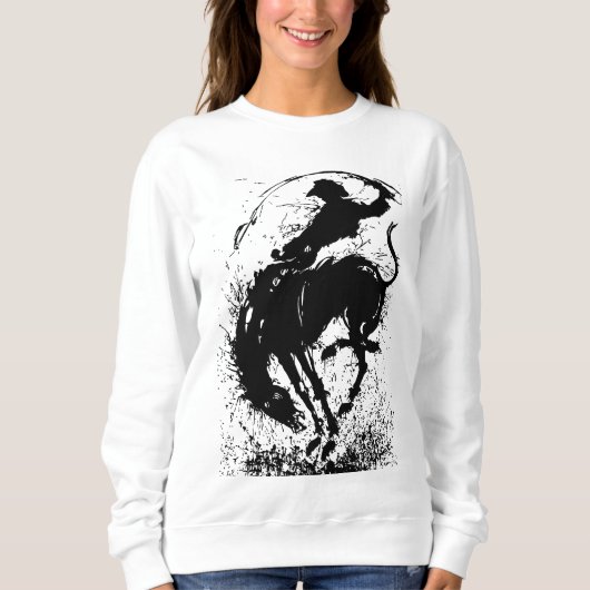 Dynamic Cowboy Rodeo Silhouette Art Sweatshirt (Vorderseite)