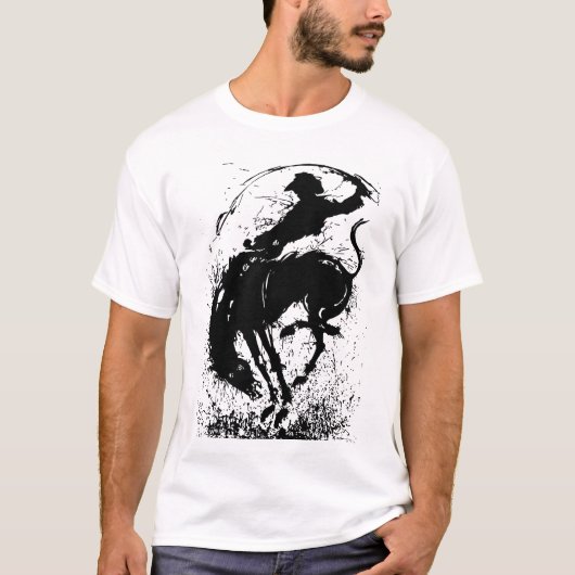Dynamic Cowboy Rodeo Silhouette Art T-Shirt (Vorderseite)