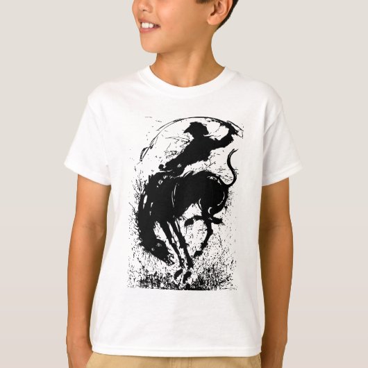 Dynamic Cowboy Rodeo Silhouette Art T-Shirt (Vorderseite)