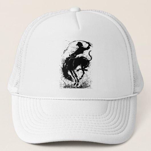 Dynamic Cowboy Rodeo Silhouette Art Truckerkappe (Vorderseite)