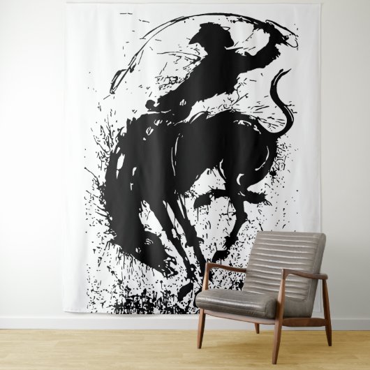 Dynamic Cowboy Rodeo Silhouette Art Wandteppich (Beispiel)