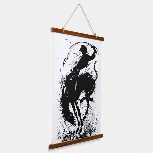 Dynamic Cowboy Rodeo Silhouette Art Wandteppich Mit Holzrahmen (Gewinkelt)