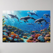 Dynamic Dolphin Pod & Fishes - Vibrant Coral Reef Poster (Vorne)