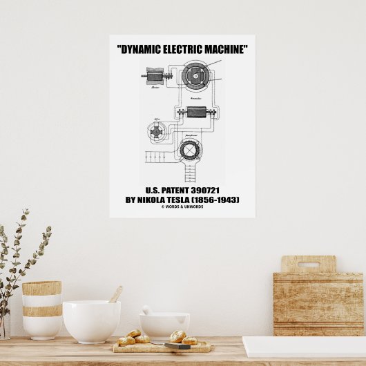 Dynamic Electric Machine US Patent von Nikola Tesl Poster (Küche)