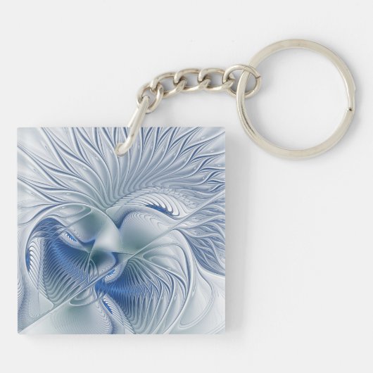 Dynamic Fantasy Abstract Blue Tones Fractal Art Schlüsselanhänger (Rückseite)