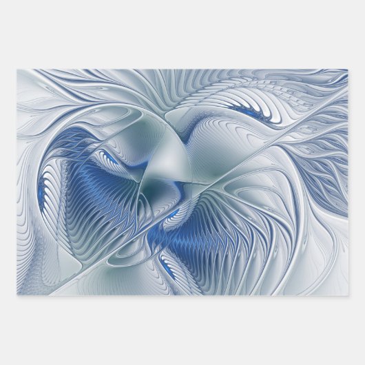 Dynamic Fantasy Abstrakt Blue Tones Fraktal Art Geschenkpapier Set (Vorderseite)