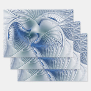 Dynamic Fantasy Abstrakt Blue Tones Fraktal Art Geschenkpapier Set