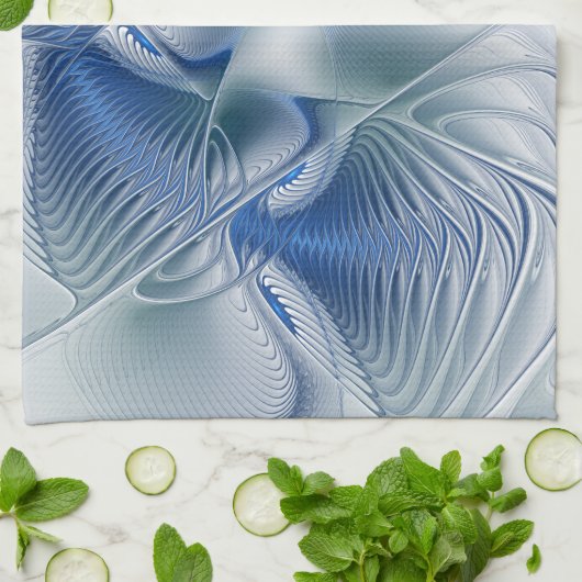 Dynamic Fantasy Abstrakt Blue Tones Fraktal Art Geschirrtuch (Gefaltet)