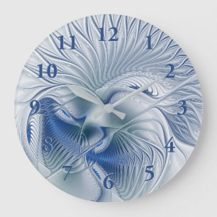 Dynamic Fantasy Abstrakt Blue Tones Fraktal Art Große Wanduhr