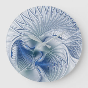 Dynamic Fantasy Abstrakt Blue Tones Fraktal Art Große Wanduhr