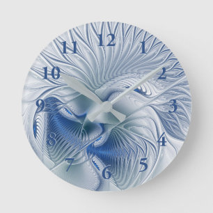 Dynamic Fantasy Abstrakt Blue Tones Fraktal Art Runde Wanduhr