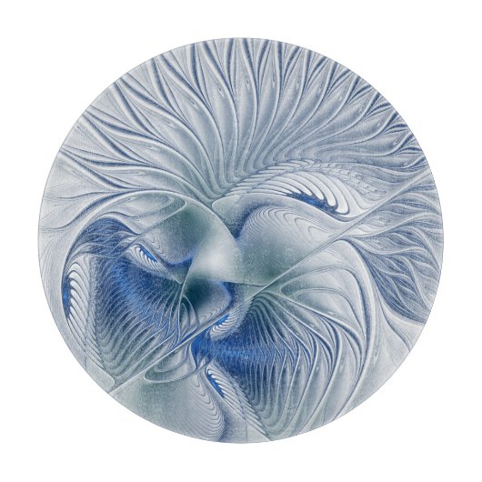 Dynamic Fantasy Abstrakt Blue Tones Fraktal Art Schneidebrett (Vorderseite)