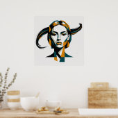 Dynamic Geometric Portrait with Swirling Accents Poster (Küche)