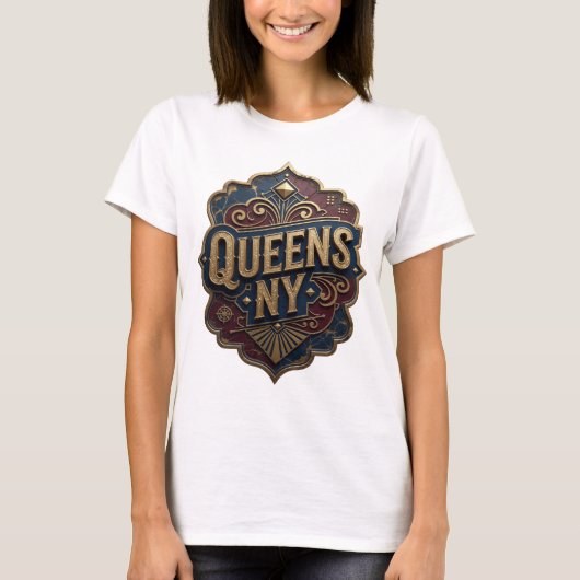 Dynamic Gold QUEENS NY Custom T-Shirt (Vorderseite)