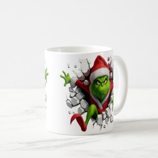 Dynamic Grinch With Festive Design Breaking wall Kaffeetasse (VorderseiteRechts)