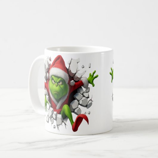 Dynamic Grinch With Festive Design Breaking wall Kaffeetasse (Vorderseite Links)