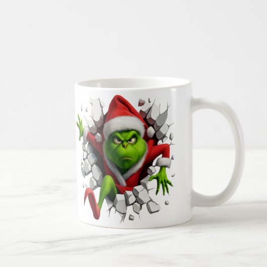 Dynamic Grinch With Festive Design Breaking wall Kaffeetasse (Rechts)
