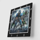 Dynamic High Energy Football Action Scene Quadratische Wanduhr (Winkel)