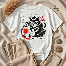 Dynamic Japanese Samurai Soccer Cat - Soccer Fans T-Shirt