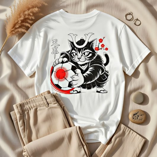 Dynamic Japanese Samurai Soccer Cat - Soccer Fans T-Shirt