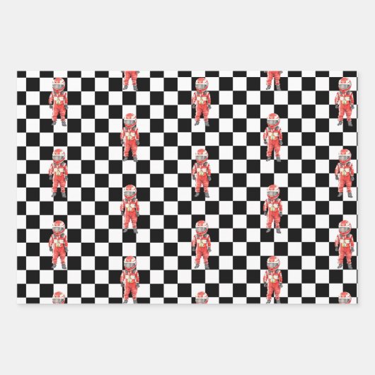 Dynamic Motorsport Checkered Flag Birthday Geschenkpapier Set (Vorderseite 3)
