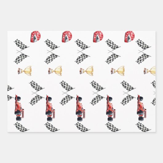 Dynamic Motorsport Checkered Flag Birthday Geschenkpapier Set (Vorderseite)