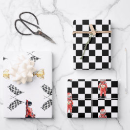 Dynamic Motorsport Checkered Flag Birthday Geschenkpapier Set