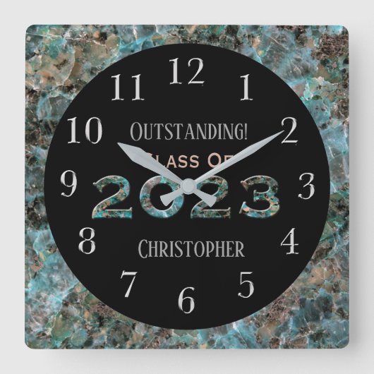 Dynamic Natural Stone Custom 2023 Abschluss Quadratische Wanduhr (Vorderseite)