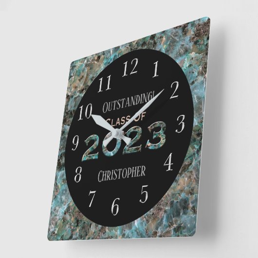 Dynamic Natural Stone Custom 2023 Abschluss Quadratische Wanduhr (Winkel)