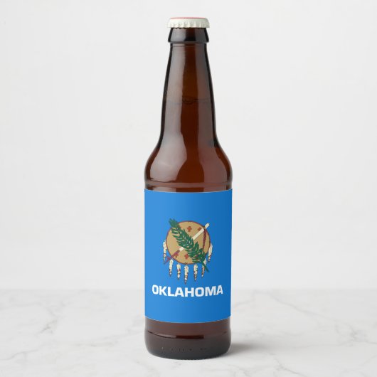 Dynamic Oklahoma State Flag Graphic on a Bierflaschenetikett (Vorderseite)