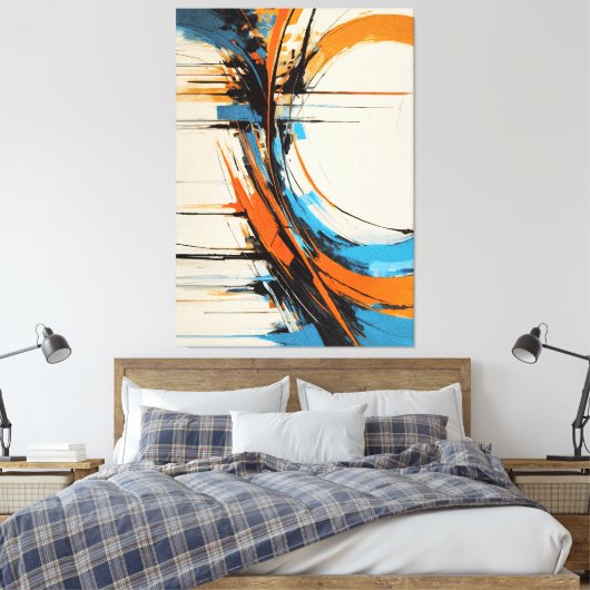 Dynamic Orange Blue Abstract Expressionism Curves Leinwanddruck (Insitu (Schlafzimmer))