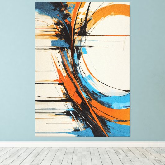 Dynamic Orange Blue Abstract Expressionism Curves Leinwanddruck (Insitu (Holzboden))