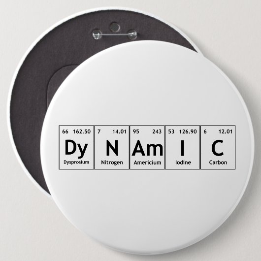 DyNAmIC Periodic Table Element Word Chemistry Atom Button (Vorne & Hinten)