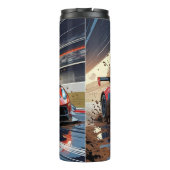 Dynamic Racing Car Illustration mit Splashing Mud Thermosbecher (Rückseite)