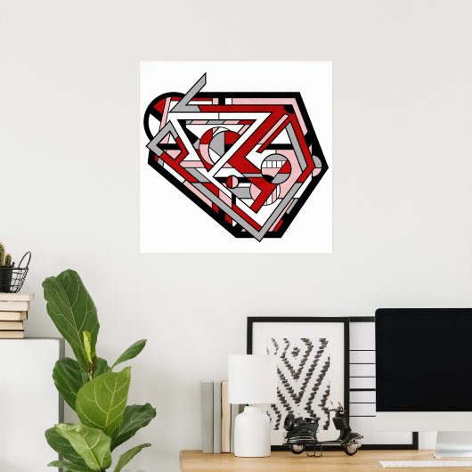 Dynamic Red Gray Geometric Abstrakt Heart Design Poster (Heimbüro)