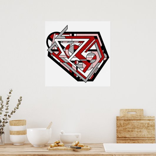 Dynamic Red Gray Geometric Abstrakt Heart Design Poster (Küche)