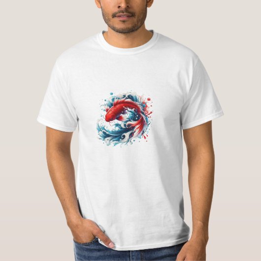 Dynamic Red Koi Splash T-Shirt (Vorderseite)