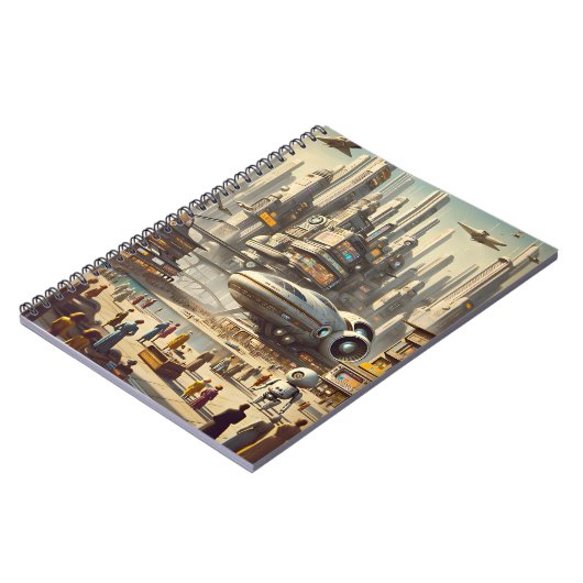 Dynamic Retro-Futuristic Spaceport Sci-Fi Notizblock (Linke Seite)