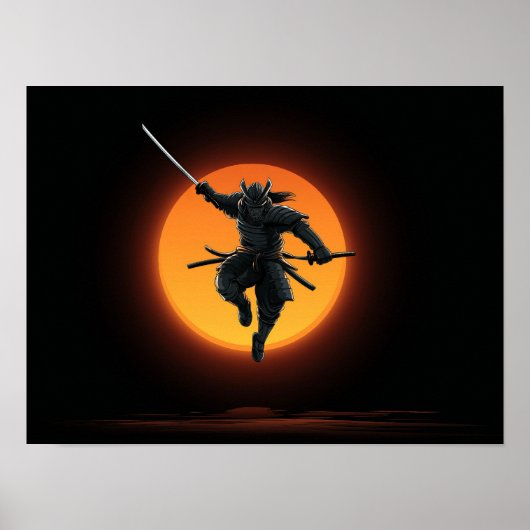 Dynamic Samurai Jump Silhouette  Poster (Vorne)