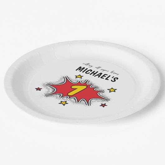 Dynamic Superhero 1. Geburtstag Pappteller (Schrägansicht)