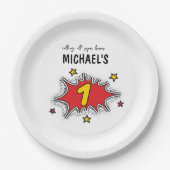 Dynamic Superhero 1. Geburtstag Pappteller (Vorderseite)