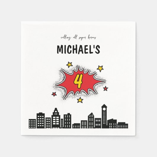 Dynamic Superhero 4. Geburtstag Serviette (Vorderseite)