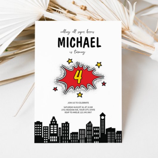 Dynamic Superhero 4. Geburtstagseinladung Einladung