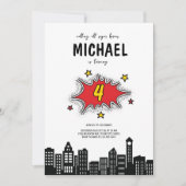 Dynamic Superhero 4. Geburtstagseinladung Einladung (Vorderseite)