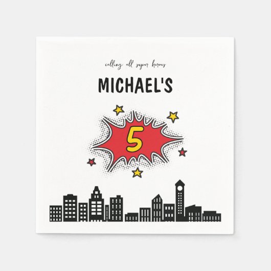 Dynamic Superhero 5. Geburtstag Serviette (Vorderseite)