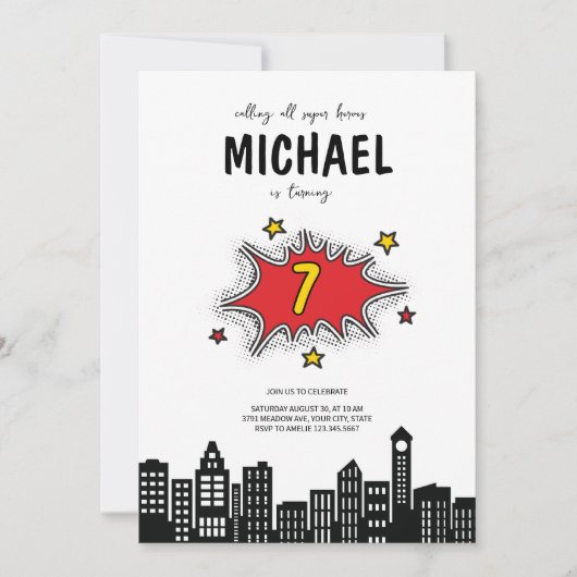 Dynamic Superhero Einladung zum 1. Geburtstag (Vorderseite)